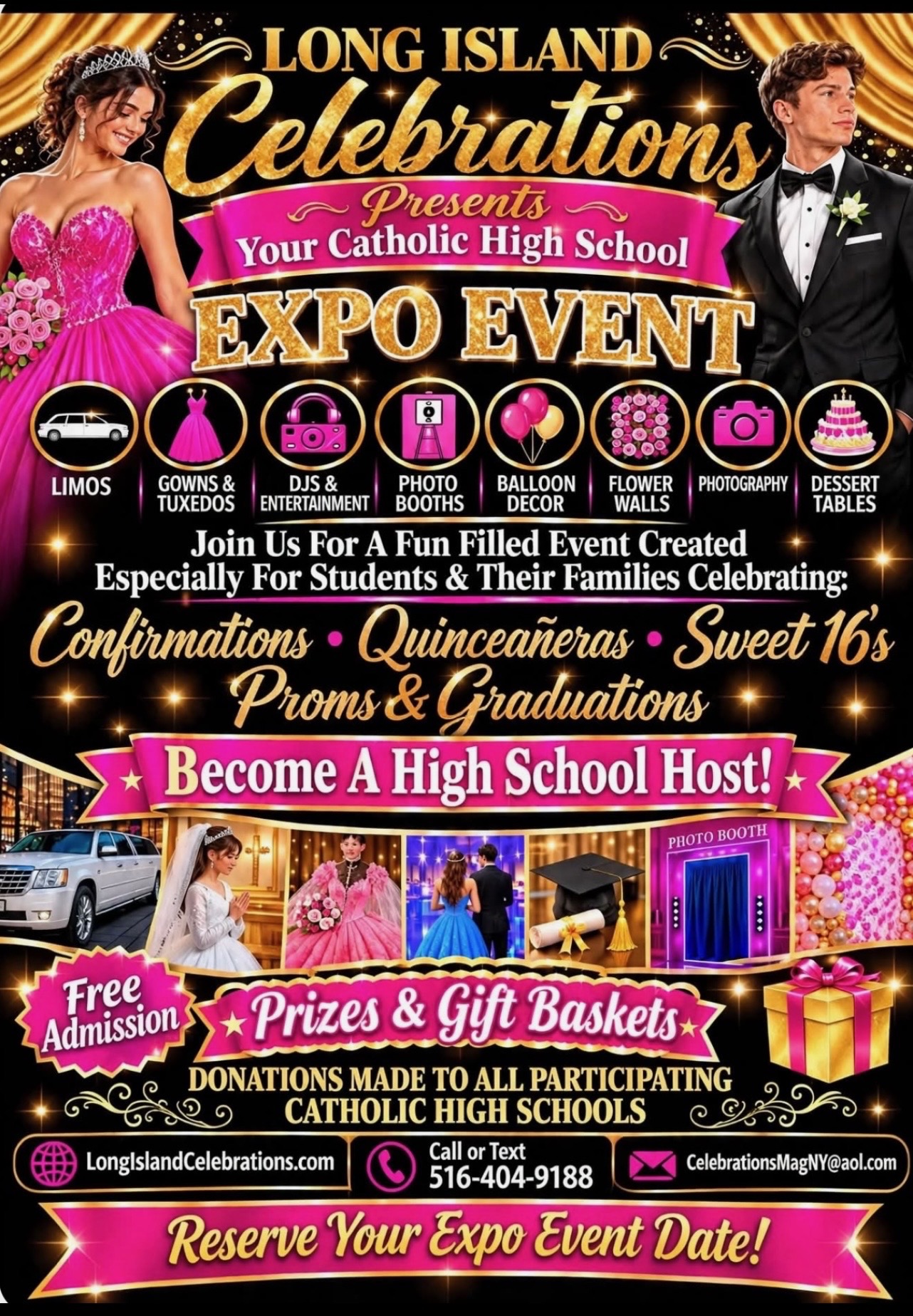 Long Island Celebrations Catholic High School Expo flyer — Confirmations, Quinceañeras, Sweet 16's, Proms & Graduations